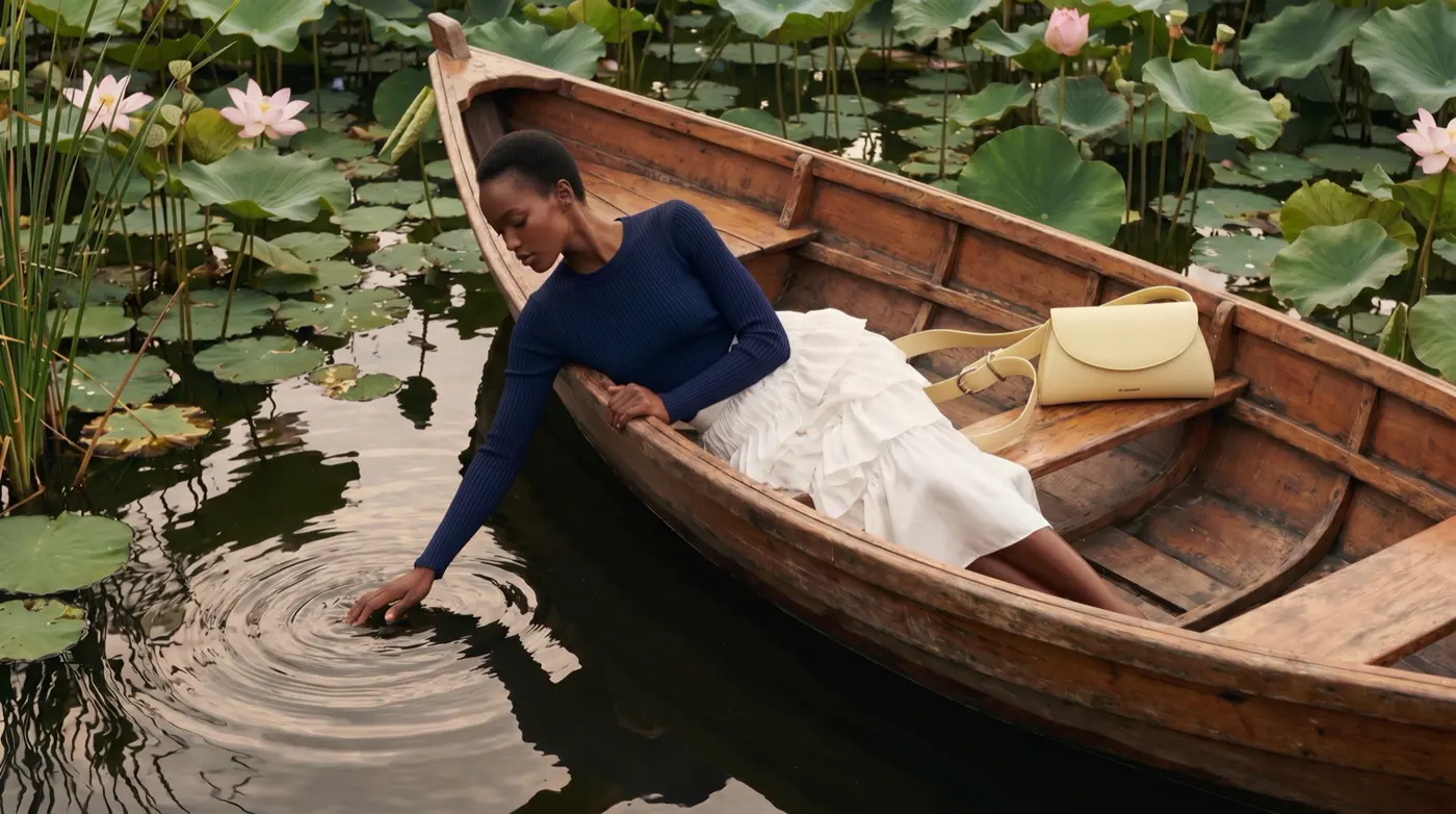Jil Sander still — lotus boat campaign